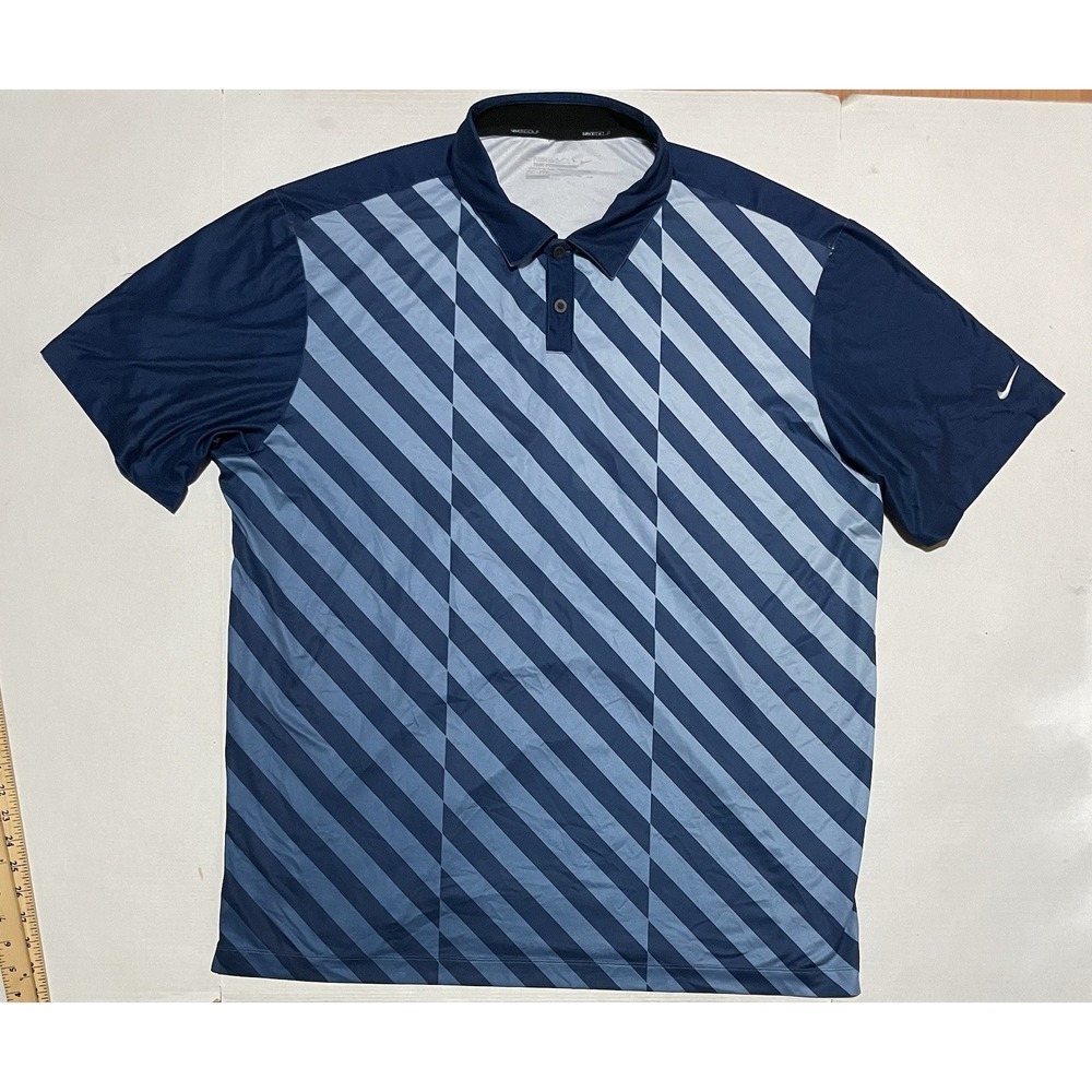 Nike‎ Golf Polo Mens Size XXL Dri Fit Tour Performance Blue Diagonal Striped